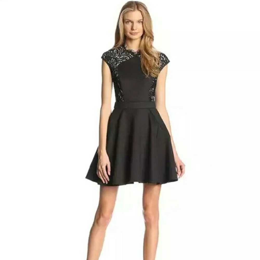 NWT Ted Baker Black Lace Panel Cocktail Dress Sz 0